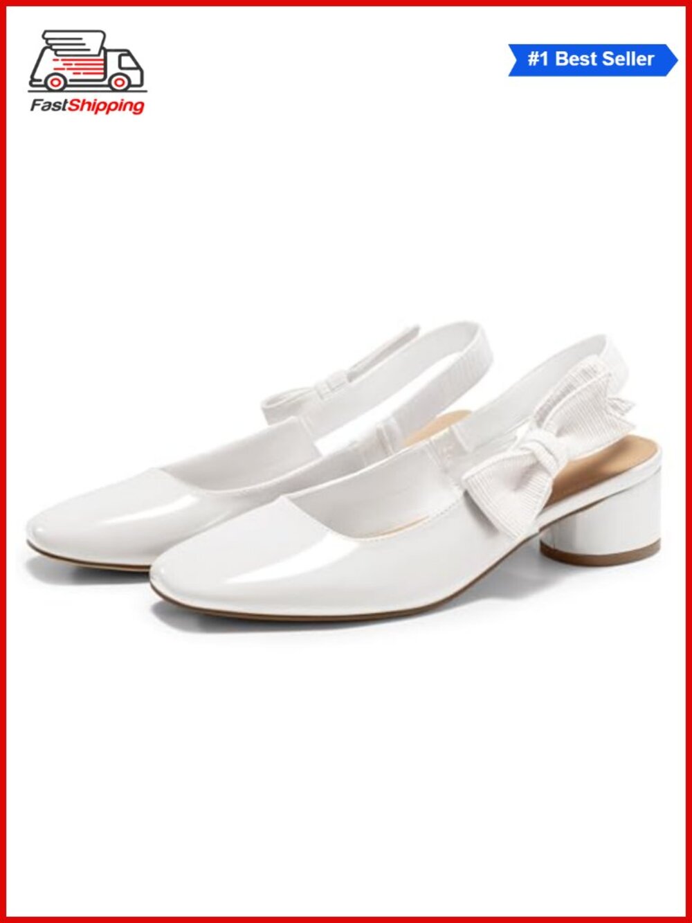 Womens Slingback Chunky Heel Square Toe Faux Leather Pumps Bow Work Dress Shoes